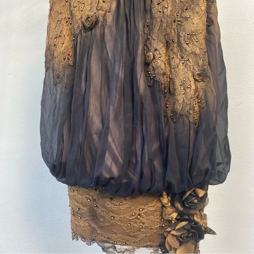 Jovani 100% Silk Gold & Black Ombré Beaded Dress Size Extra Large XL - Picture 7 of 13